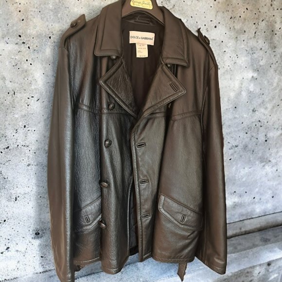 DOLCE & GABBANA MEN'S BLACK LEATHER PEACOAT JACKET / SZ 46 (LARGE) - Picture 1 of 15
